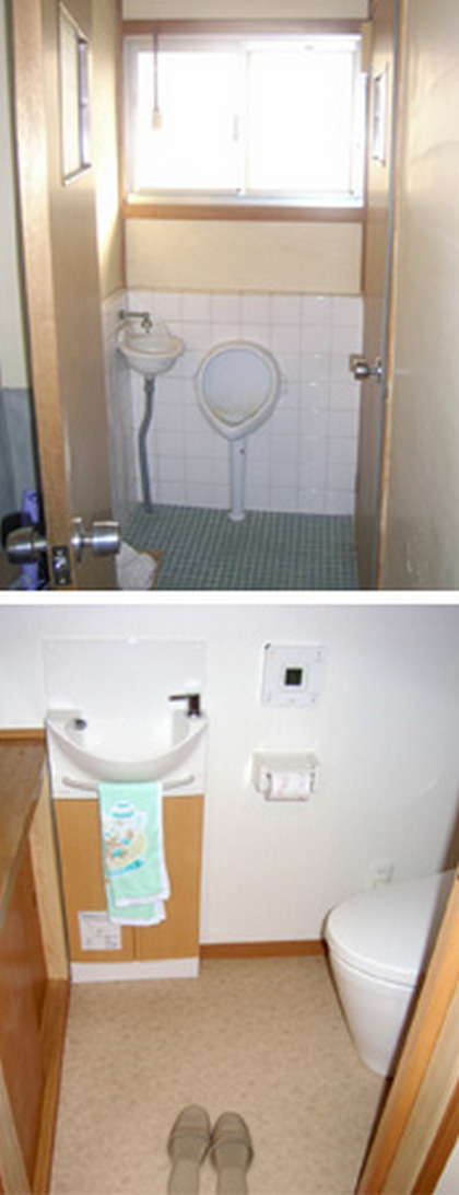 上段：トイレ施工前 下段：トイレ施工後